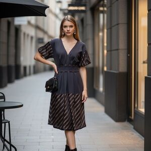 BCBGMAXAZRIA Navy Mixed Media Dress